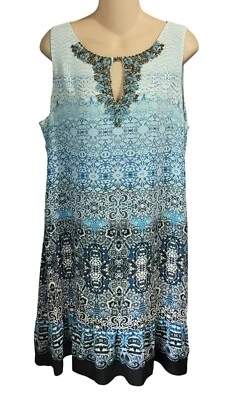 Vestido Casa Blanca Mercado Negro Talla L Turquesa Cuentas Cerradura Ombre Sin Mangas Foto 1 de 4