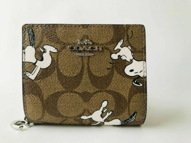 Coach Signature Snoopy Snap Canvas Wallet -Khaki (C4591)