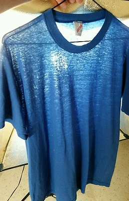 Camiseta Vintage Papel Delgada Azul En Blanco Desgastada Usada Destrozada Años 80 L Foto 1 de 4