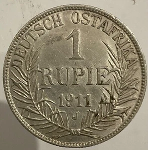 1 RUPIE 1911 J DEUTSCH OSTAFRIKA GUILELMUS II MONETA ARGENTO GERMANIA AFRICA - Picture 1 of 6