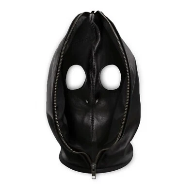 Máscara con capucha BDSM bondage de cuero real, juego de rol, equipo sexual para adultos, uso fetiche Foto 1 de 4