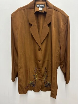 Chaqueta Blazer Deportiva De Colección Susan Graver SG Marrón Bordada 2x EE. UU. 22W/24W Foto 1 de 4