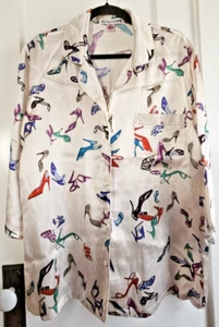 Vintage SILK BY JASMIN Pajamas top 100% silk woman Sz M long sleeve trimmed - Picture 1 of 5