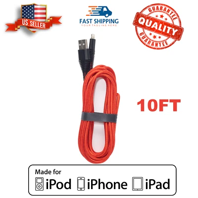 10Ft For iPhone 14 13 12 11/Pro Max iPad mini Fast Charger Cable Red Nylon Cord - Image 1 of 4