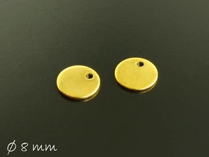 10 uds. Colgante placas de sello en blanco redondo acero inoxidable, Ø 8 mm, oro - Imagen 1 de 1