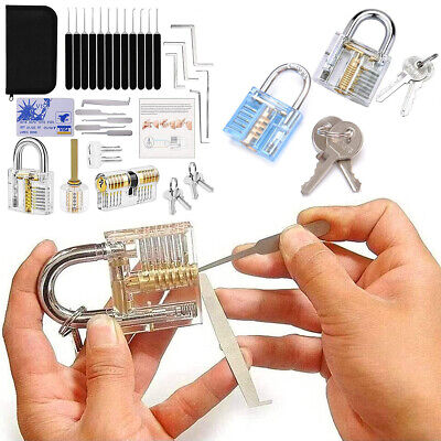 1/34PCS Single Hook Lock Set Key Extractor Transparent Practice Padlocks New • 7.85£