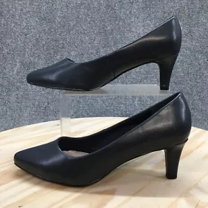 Easy Street Shoes Womens 7.5 WW Pump Blue Faux Leather Pointed Toe Kitten Heels - Picture 1 of 16
