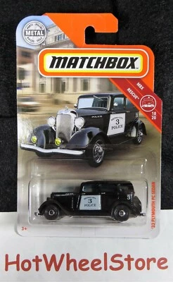 2019  Matchbox  Black  '33 PLYMOUTH PC SEDAN  Police Car  Card #45  MB3-090819 - Image 1 of 4