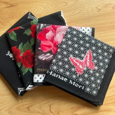 HANDKERCHIEF WOMEN'S VINTAGE ART JAPAN RED ROSE POCKET SQUARE COTTON 16" LOT-033 - Изображение 1 из 4