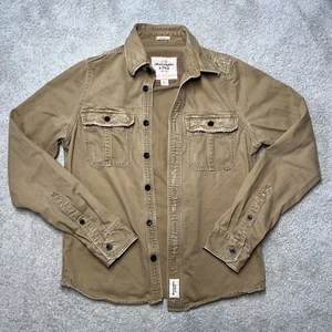 Abercrombie Fitch Canvas Shirt Mens Large Tan Muscle Button Up Twill  Military - Picture 1 of 13