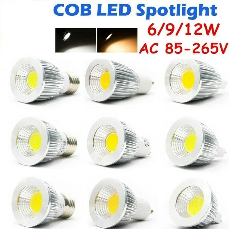 Ultra Bright 6W 9W 12W  Dimmable E27GU10 MR16  85-265V 110V   LED COB Spotlight  - Image 1 of 4