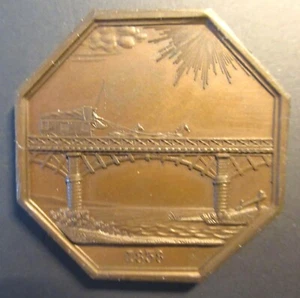 FRANCE-1838-STAGE COACH BRIDGE CROSSING THE SEINE RIVER- COPPER-VERY RARE - Picture 1 of 2