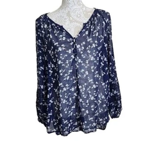LC Lauren Conrad Mujer Transparente Manga Larga Azul Marino Floral Túnica Top, Mediano - Imagen 1 de 8