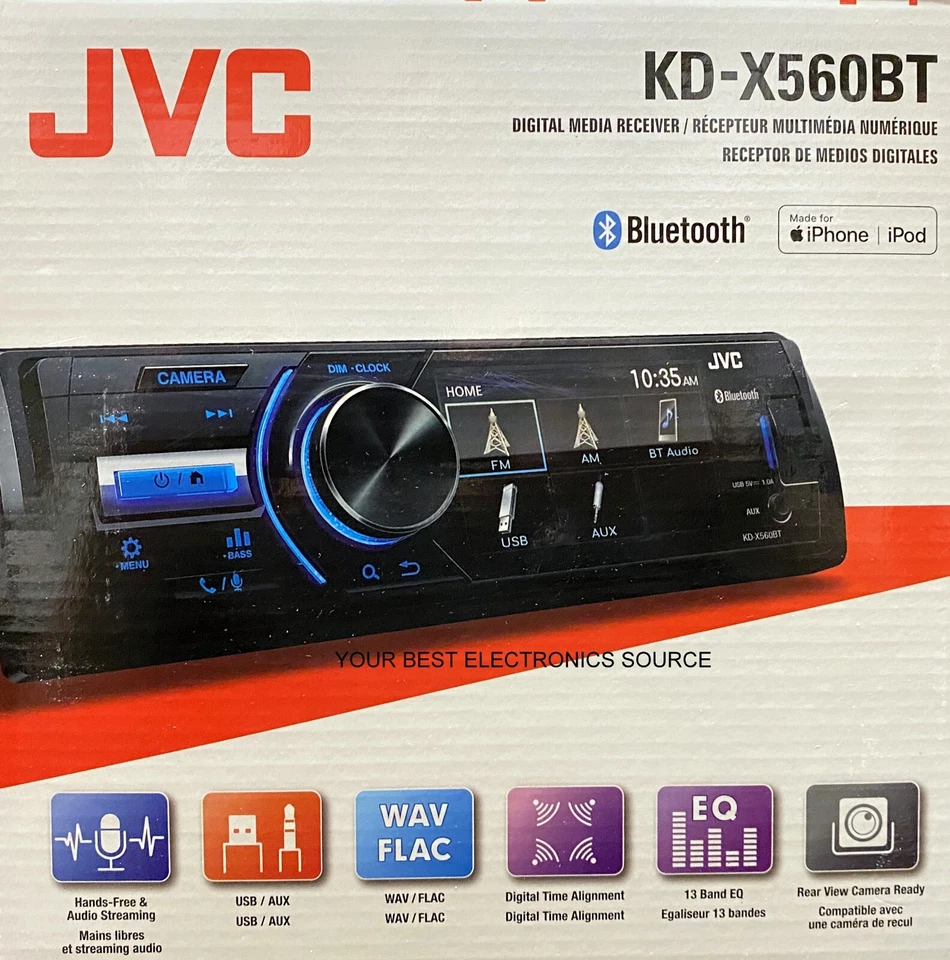 NEW JVC KD-X560BT, 1-DIN Digital Media Receiver w/ Bluetooth, Marine/Motorsports - Image 1 of 1