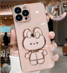 IPHONE 12 różowy futerał na króliczka z lustrem - Zdjęcie 1 z 13