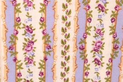 36" x 44" Marcus Brothers Fabric Karen Jarrar Blue Striped Flower Vine Ivy BTY - Image 1 of 4