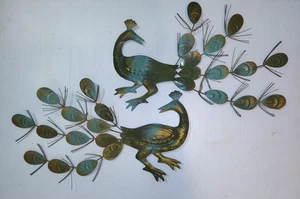 Paar Pfau Wandbilder Metall Vögel Mid Century Modern Wandbehang Dekor 12"-13" - Bild 1 von 5