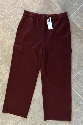 Pantalones cargo Eileen Fisher fieltro lana jersey pierna ancha talla L secuoya $258 nuevos con etiquetas Foto 1 de 4