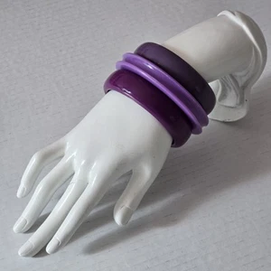 Set Of 3 Purple Bangles Bracelets Lavender Chunky Vtg 80s Retro Lucite Stackable - Picture 1 of 3
