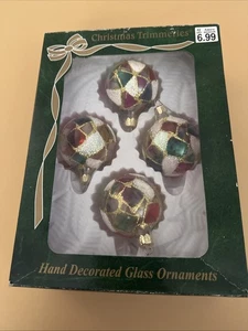 Vintage Bradford Weihnachten Klassiker Glas Ornamente handverziert 4er Set - Bild 1 von 3