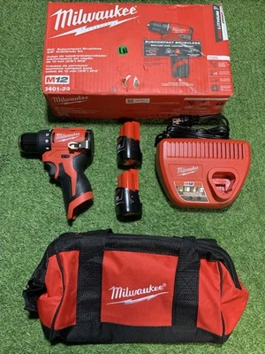 Milwaukee 3401-22 M12 12V 3/8" Subcompact Brushless Drill/Driver Kit w/ Batterie - Image 1 of 2