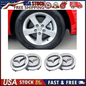 4 Stück 56 mm Auto Radnabenkappen Radkappen Logo Aufkleber für Mazda, Silber - Bild 1 von 14