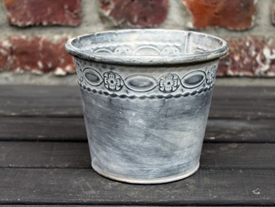 Zink Blumentopf Übertopf H13cm Kräutertopf Nostalgie Shabby  Pflanzschale - Bild 1 von 3