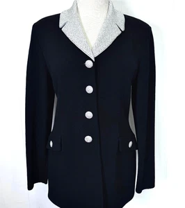 Wunderschöne St John Evening Long Jacke schwarz silber Kristall Pailletten neu ohne Etikett Größe 8 - Bild 1 von 5