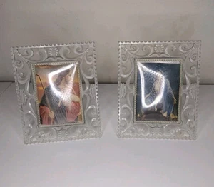 Vintage 1950s Romantic Pair Clear Celluloid Picture Photo Frames 5.5” Tall TLC - Picture 1 of 10