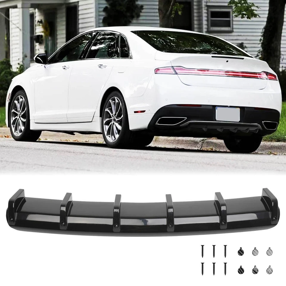 Gloss Black Rear Diffuser 6 Fins Bumper Lip Splitter Spoiler For Lincoln MKS MKZ - Image 1 of 4