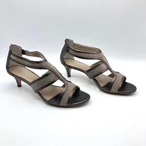 M&S Autograph Metallic Taupe Leather & Grey Suede Cage Sandals UK 6.5 EU 40 - Picture 1 of 11