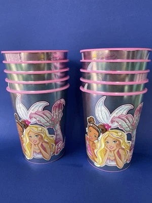 10x Barbie Mermaid Pink  Plastic Party Favor Cups 16 Oz. Reusable cups.  - Image 1 of 4
