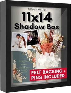 11X14 Shadow Box Frame - Soft Linen Back - Perfect to Display Memorabilia, Pins, - Picture 1 of 12