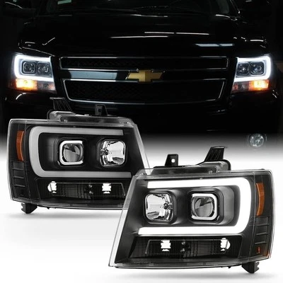 Faros proyectores LED DRL negros para Chevy Suburban Tahoe Avalanche 2007-2014 Foto 1 de 4