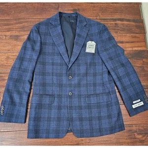 Jos A bank 1905 blue plaid wool blazer mens size 40R - Picture 1 of 4