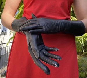 Elegante Lederhandschuhe Damen schwarz 6,75 - Bild 1 von 14