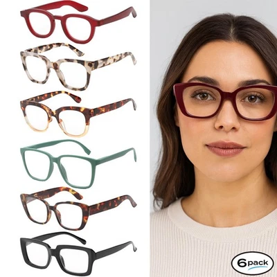 Paquete de 6 gafas de lectura para mujeres lectores de moda nuevas gafas con montura gruesa Foto 1 de 4