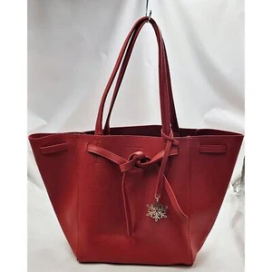 ELIZABETH ARDEN Red Faux Leather Tote Bag Purse w/Removable Gold Snowflake Charm - Picture 1 of 12