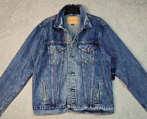LUCKY BRAND Trucker Jean Jacket Mens Medium M BLUE Denim Distressed Button NWT - Picture 1 of 19