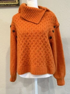 Anthropologie Nadia Buttoned Sweater Small orange turtleneck fuzzy soft - Picture 1 of 9