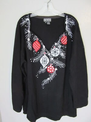 Suéter com miçangas BEREK preto enfeites Natal feriado 2X pulôver pescoço vieira - Imagem 1 de 3