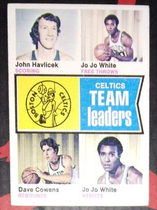 CELTICS TEAM LEADERS 1974-75 TOPPS #82 JOHN HAVLICEK, JOJO WHITE, DAVE COWENS 