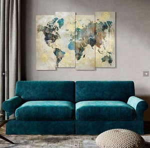 Large Decorative Map of World Atlas Canvas Wall Art Print Voyage By Isabelle Z - Picture 1 of 4