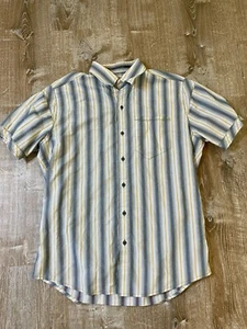 Mens KUHL Striped Short Sleeve Button Down Shirt Medium blue yellow tan EUC - Picture 1 of 7