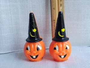 2 Vintage Gurley 4" Halloween Candles Pumpkin w/ Hat Never Burned See Pics - Picture 1 of 5