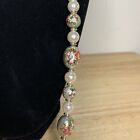 Vintage Faux Pearl Floral Cloisone Beaded Necklace Jewelry 30”