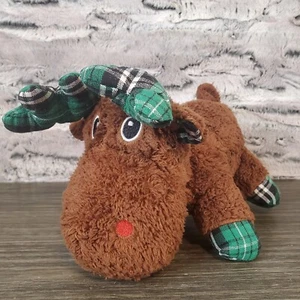 Multipet braunes Rentier mit grün kariertem Geweih Quietscher Hundespielzeug Plüsch 9 Zoll Stofftier  - Bild 1 von 7