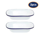 2pcs From Scratch 16cm Rectangular White Enamelled Steel Pie Dish Navy Blue Rim