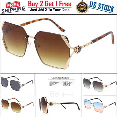 Gafas de sol estilo diseñador mariposa sin montura gran tamaño rectangular metal para mujer’s Foto 1 de 4