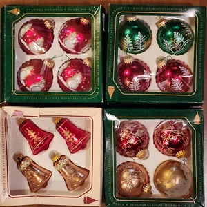 Lot Of 16 Christmas By KREBS  Green Red GLASS CROWN CHRISTMAS Ornaments Box VTG - Picture 1 of 8
